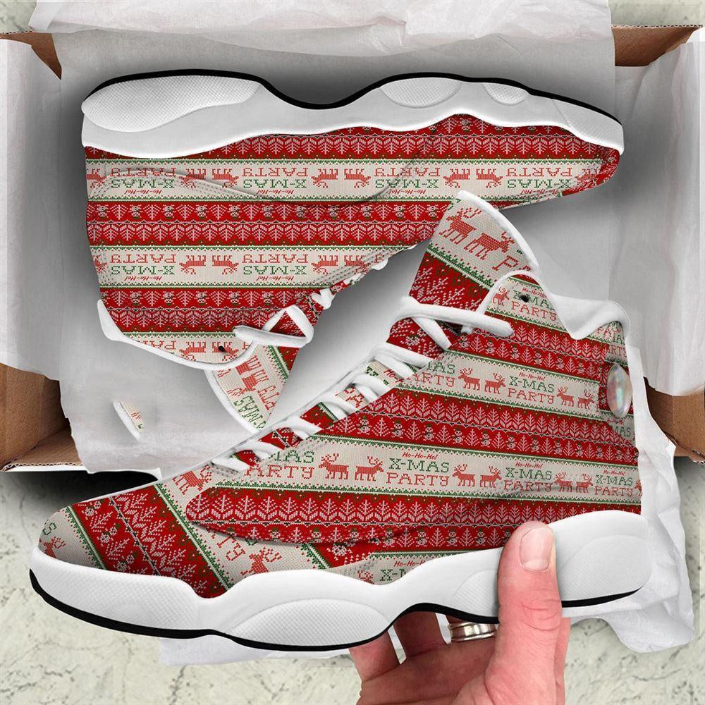 Festive Christmas Knitted Print Pattern Basketball Shoes, Christmas Basketball Shoes, Christmas Shoes