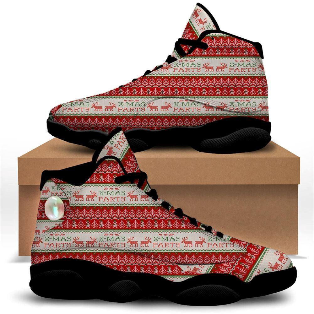 Festive Christmas Knitted Print Pattern Basketball Shoes, Christmas Basketball Shoes, Christmas Shoes