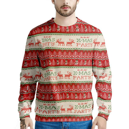 Festive Christmas Knitted Print Pattern Sweatshirt, Mens Christmas Sweatshirts, Ugly Xmas Sweatshirt