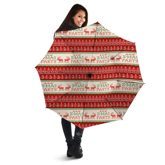 Festive Christmas Knitted Print Pattern Umbrella, Christmas Umbrella, Xmas Umbrella