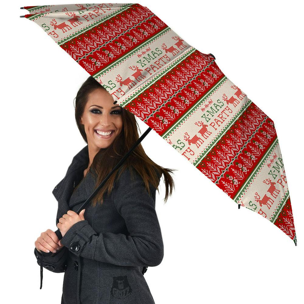Festive Christmas Knitted Print Pattern Umbrella, Christmas Umbrella, Xmas Umbrella