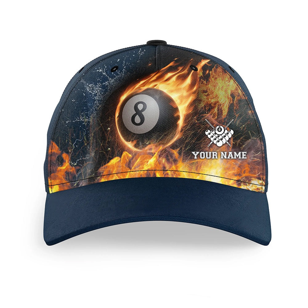 Fire And Water 3D 8 Ball Billiards Hat Cap For Pool Player, Custom 8 Ball Pool Hats, Personalized Billiard Team Cap Hats