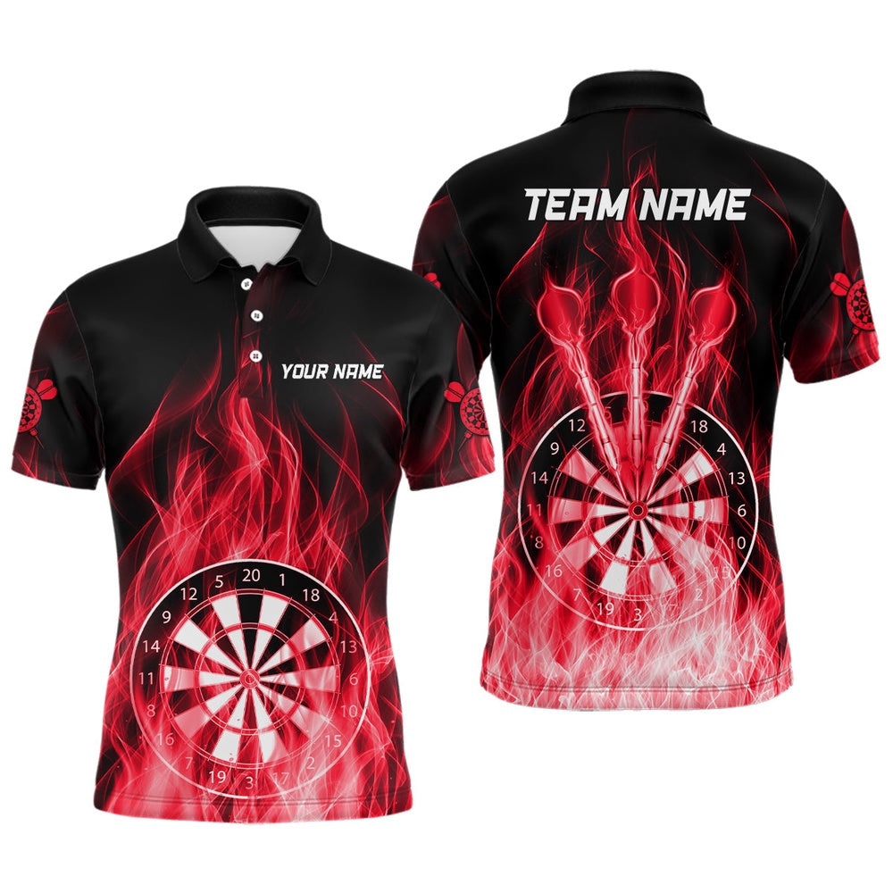 Fire Flame Dartboard 3D Darts Polo Custom Dart Shirts For Men Dart Polo Red, Darts Team Polo Shirt