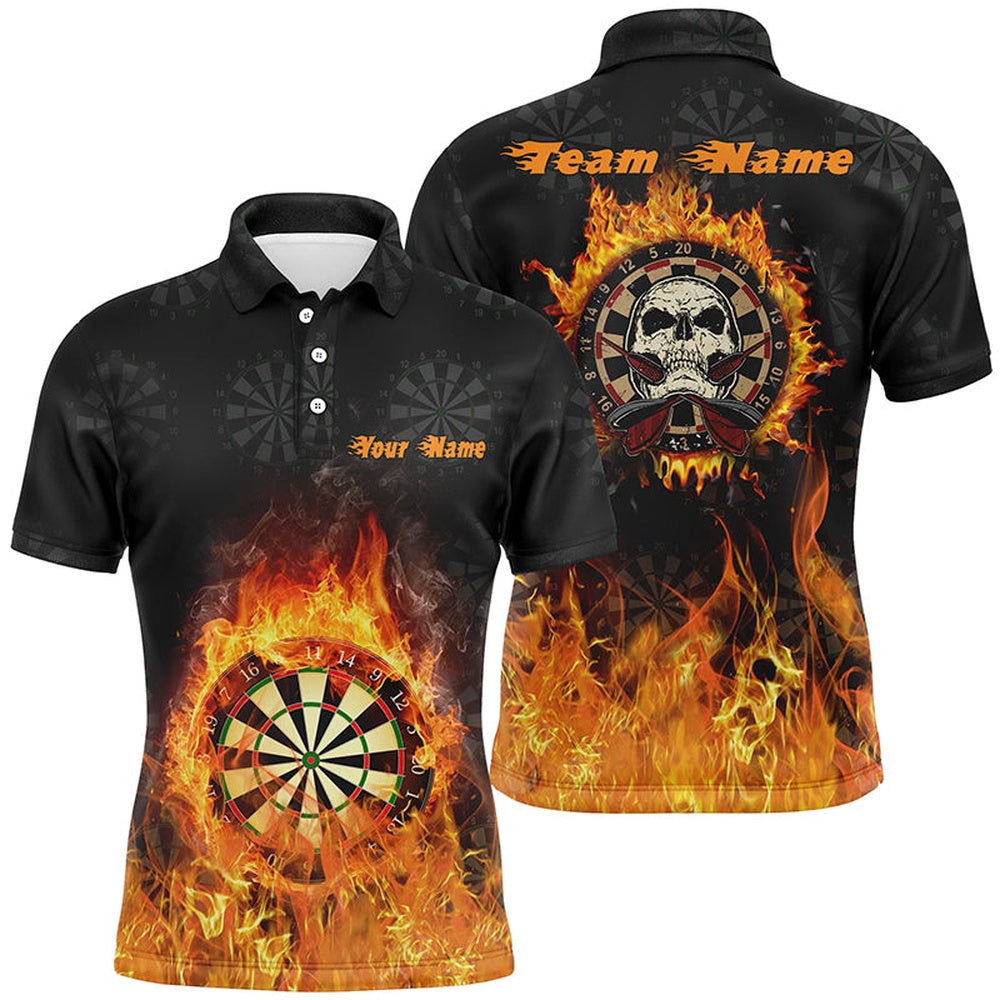 Fire Flame Skull Darts Mens Polo Shirt Custom Scary Darts Shirt For Men Cool Dart Polo, Darts Team Polo Shirt