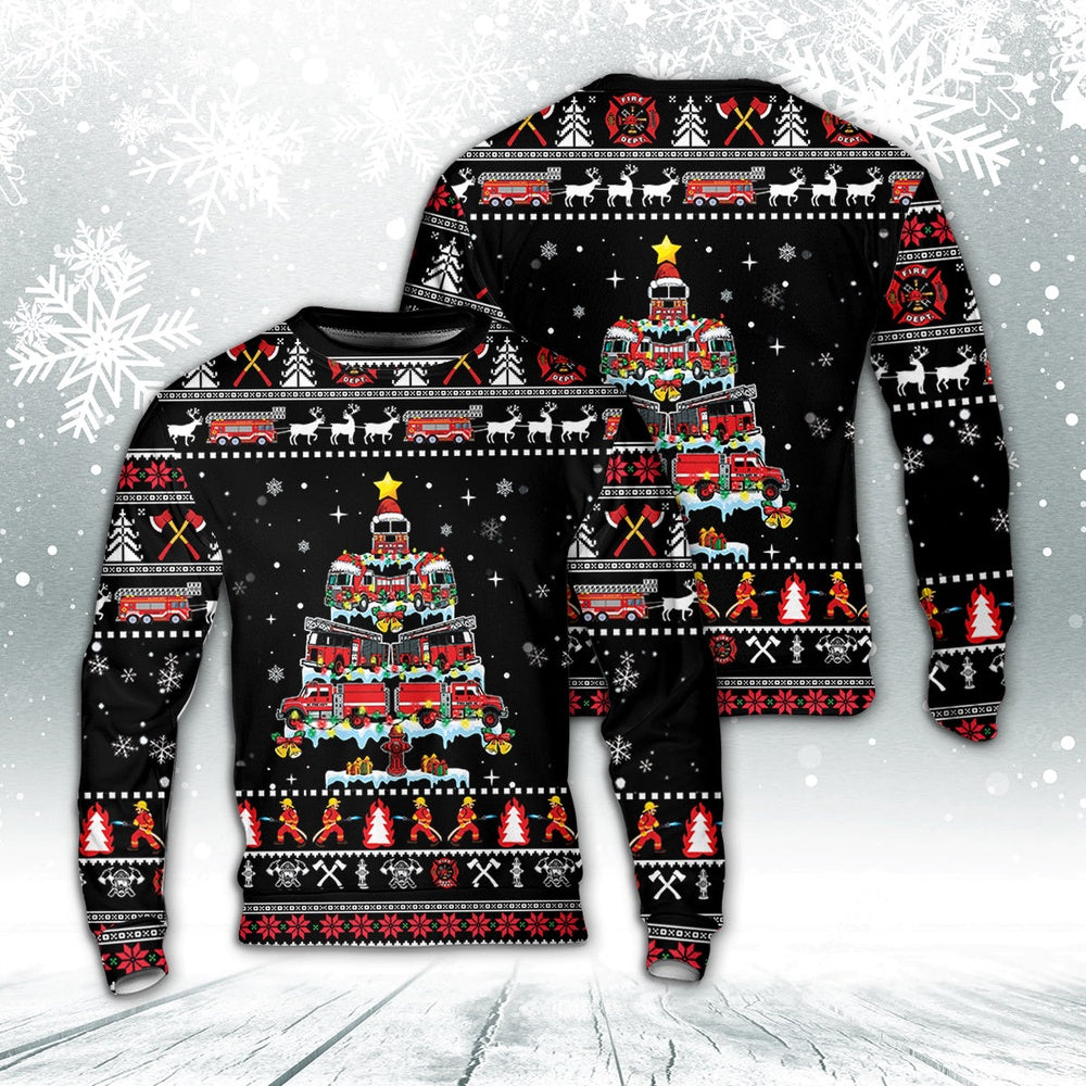 Fire Truck Christmas Tree Sweater, Christmas Ugly Sweater, Sweater Xmas, Ugly Sweater