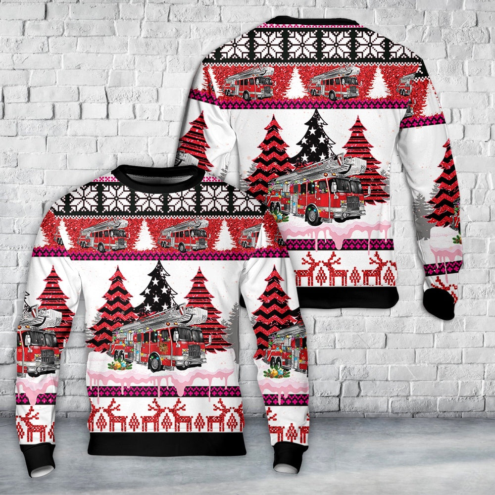 Fire Truck Firefighter Christmas AOP Sweater, Christmas Ugly Sweater, Sweater Xmas, Ugly Sweater