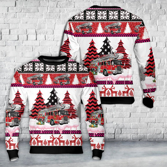 Fire Truck Firefighter Christmas AOP Sweater, Christmas Ugly Sweater, Sweater Xmas, Ugly Sweater