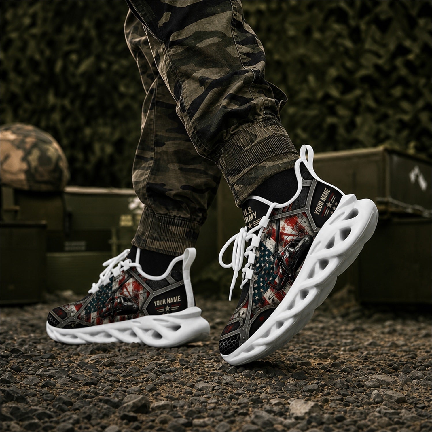 Custom Name Firefighter American Flag Max Soul Shoes, Veteran Sneaker