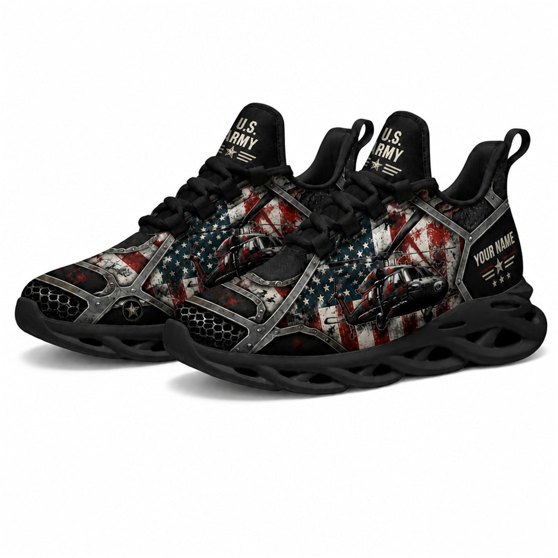 Custom Name Firefighter American Flag Max Soul Shoes, Veteran Sneaker