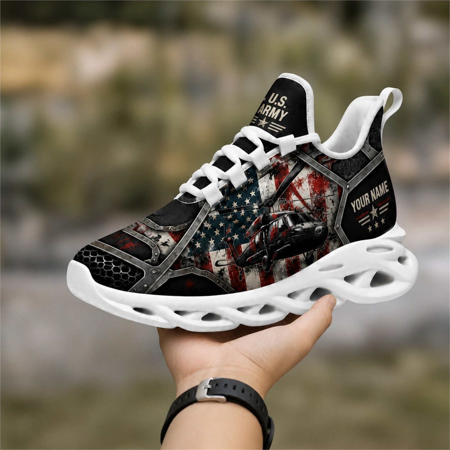 Custom Name Firefighter American Flag Max Soul Shoes, Veteran Sneaker