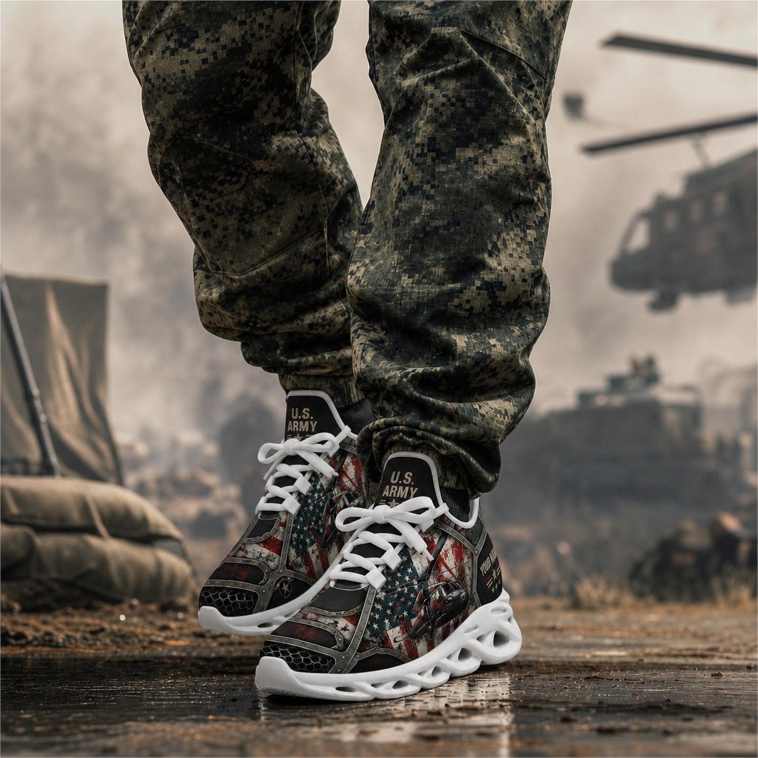 Custom Name Firefighter American Flag Max Soul Shoes, Veteran Sneaker