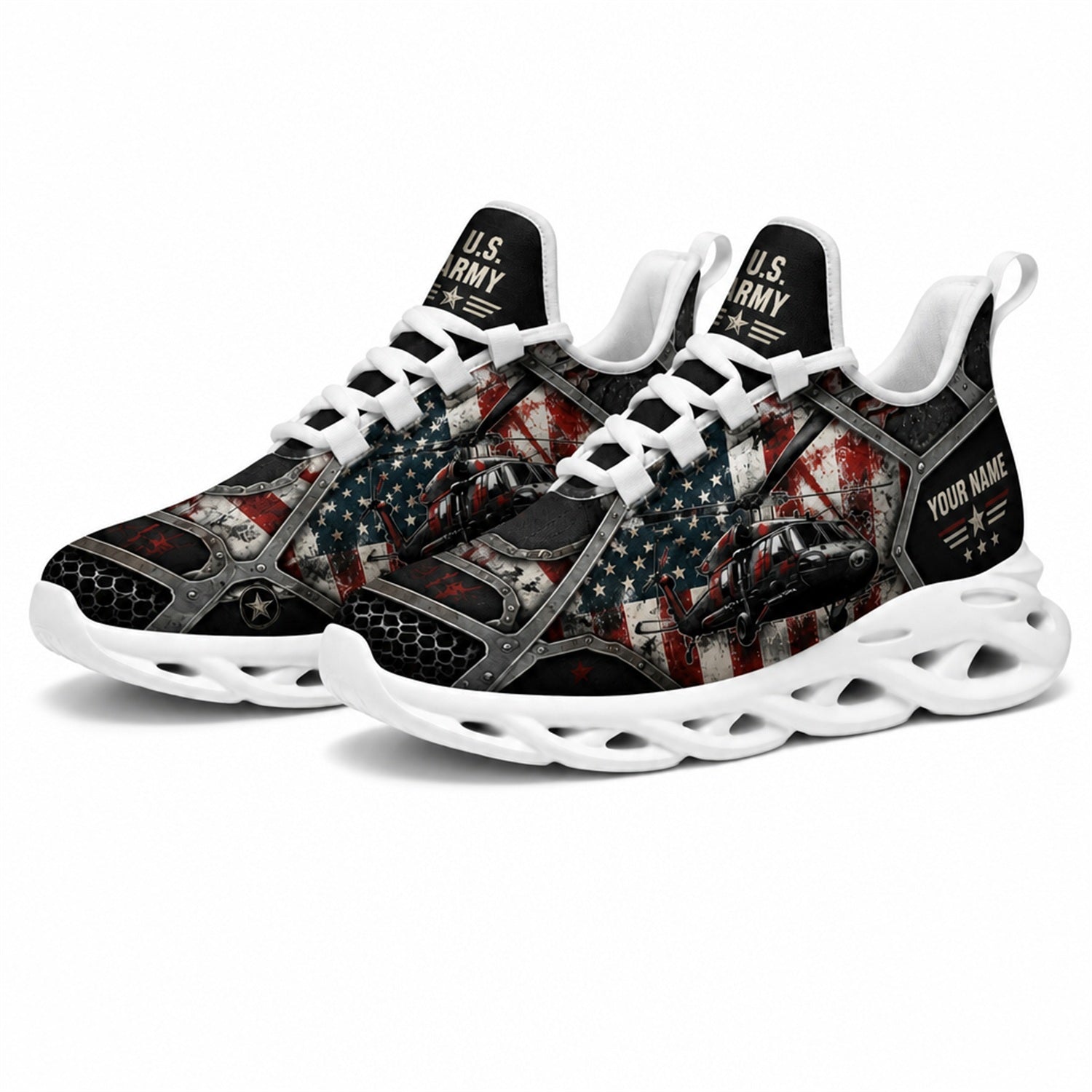Custom Name Firefighter American Flag Max Soul Shoes, Veteran Sneaker