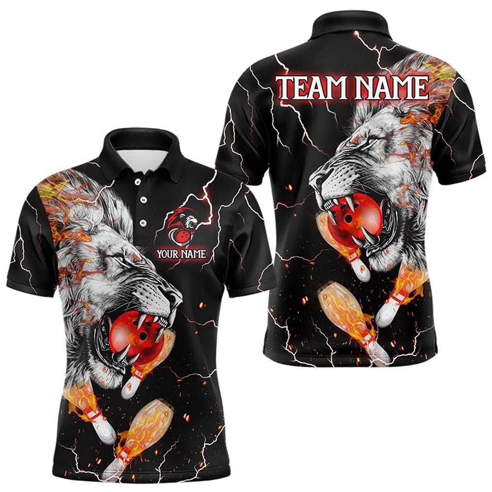 Flame Lion Bowling Lightning Thunder Custom Bowling Shirts For Men, Lion Bowling Team Shirt For Bowler, Bowling Team Shirts