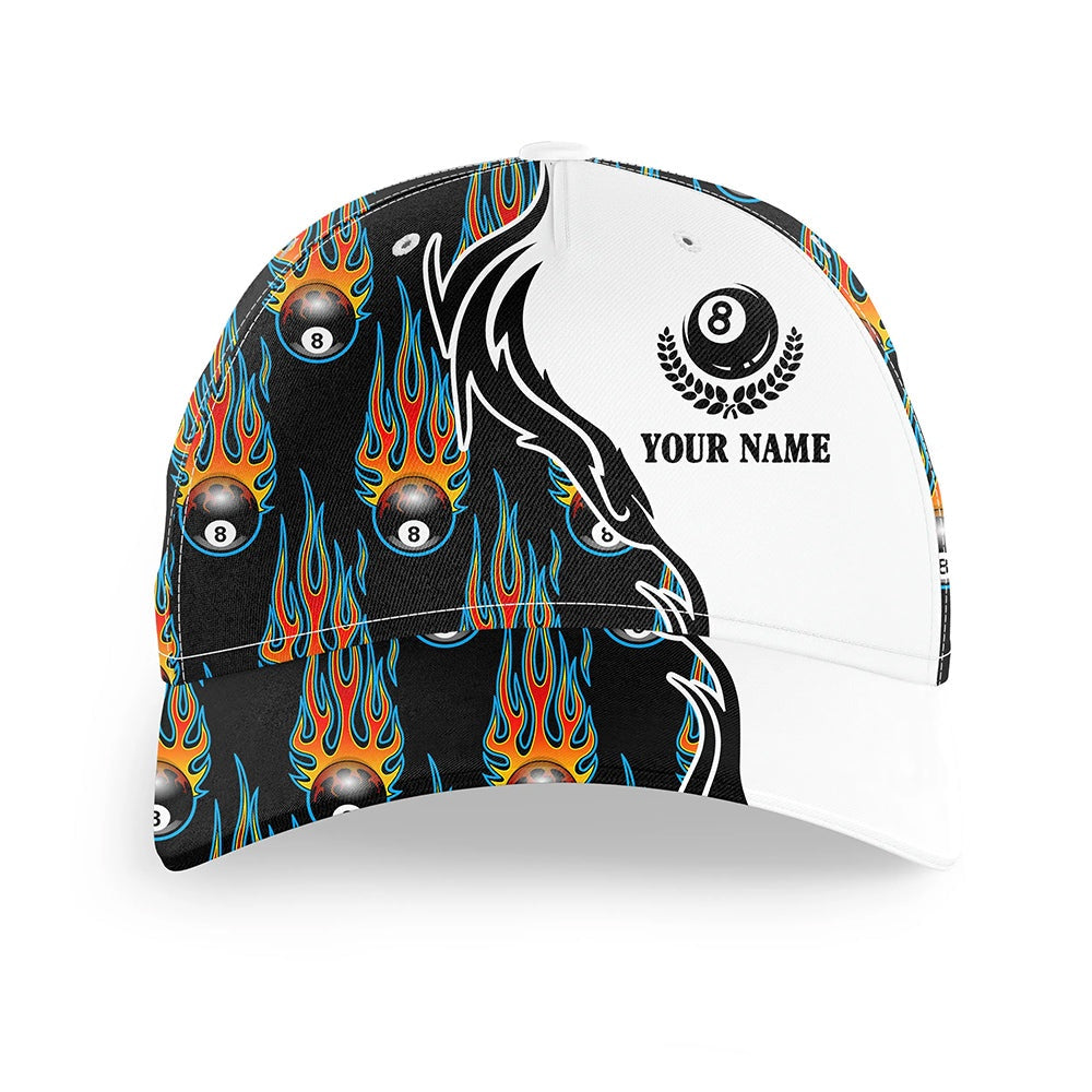 Flaming 8 Ball Billiard Pattern Hats Custom Adjustable Billiard Baseball Caps For Pool Player, Personalized Billiard Team Cap Hats