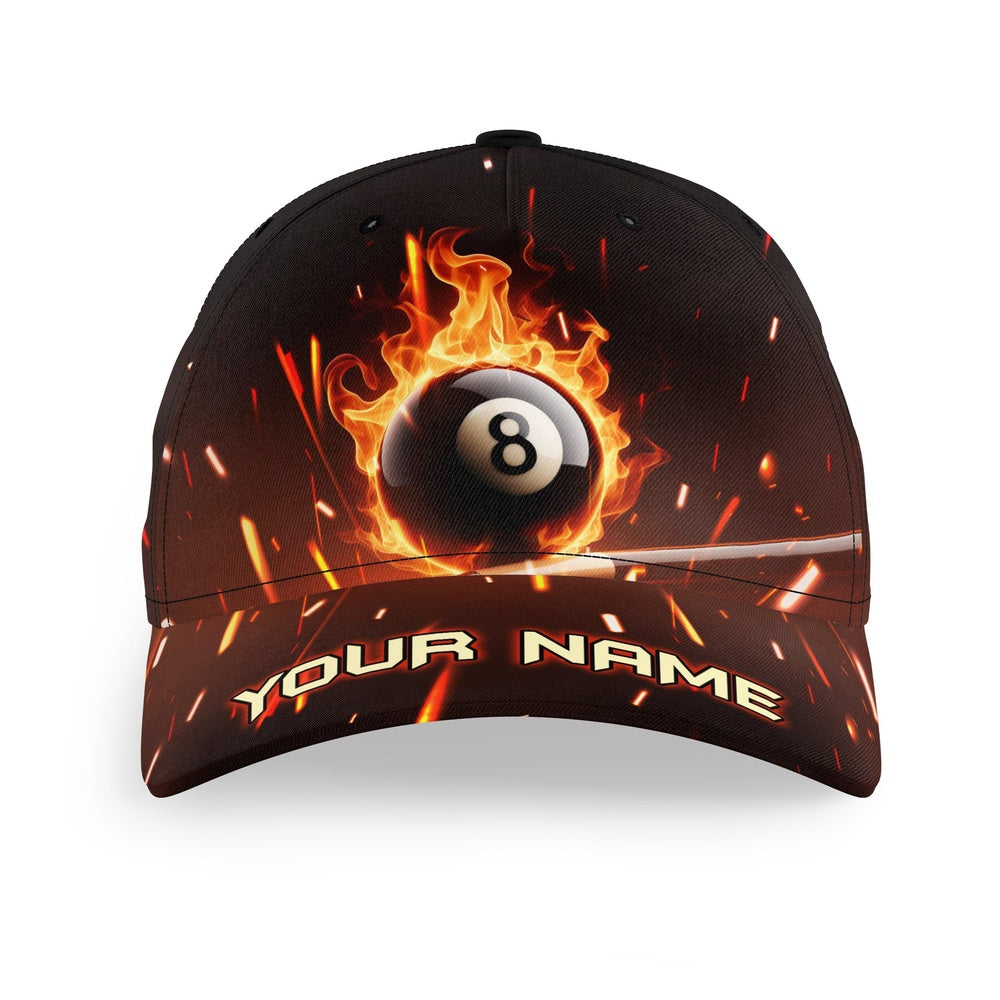 Flaming 8 Ball Pool 3D Printed Billiard Baseball Caps Custom Name Top Hat Billiards, Personalized Billiard Team Cap Hats