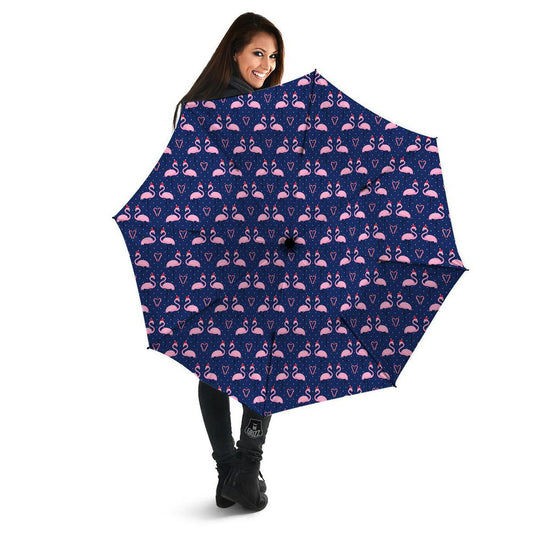 Flamingo Christmas Snowy Print Pattern Umbrella, Christmas Umbrella, Xmas Umbrella