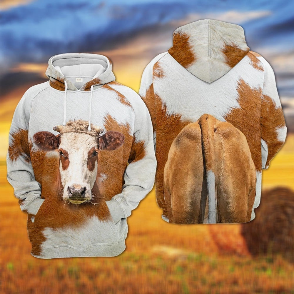 Fleckvieh All Over Printed Hoodie, Farmer Hoodie, Farm Themed Shirts, Farm Tee Shirts