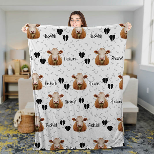 Fleckvieh Cattle Happy Pattern Blanket, Farm Blanket, Farm Animal Blanket