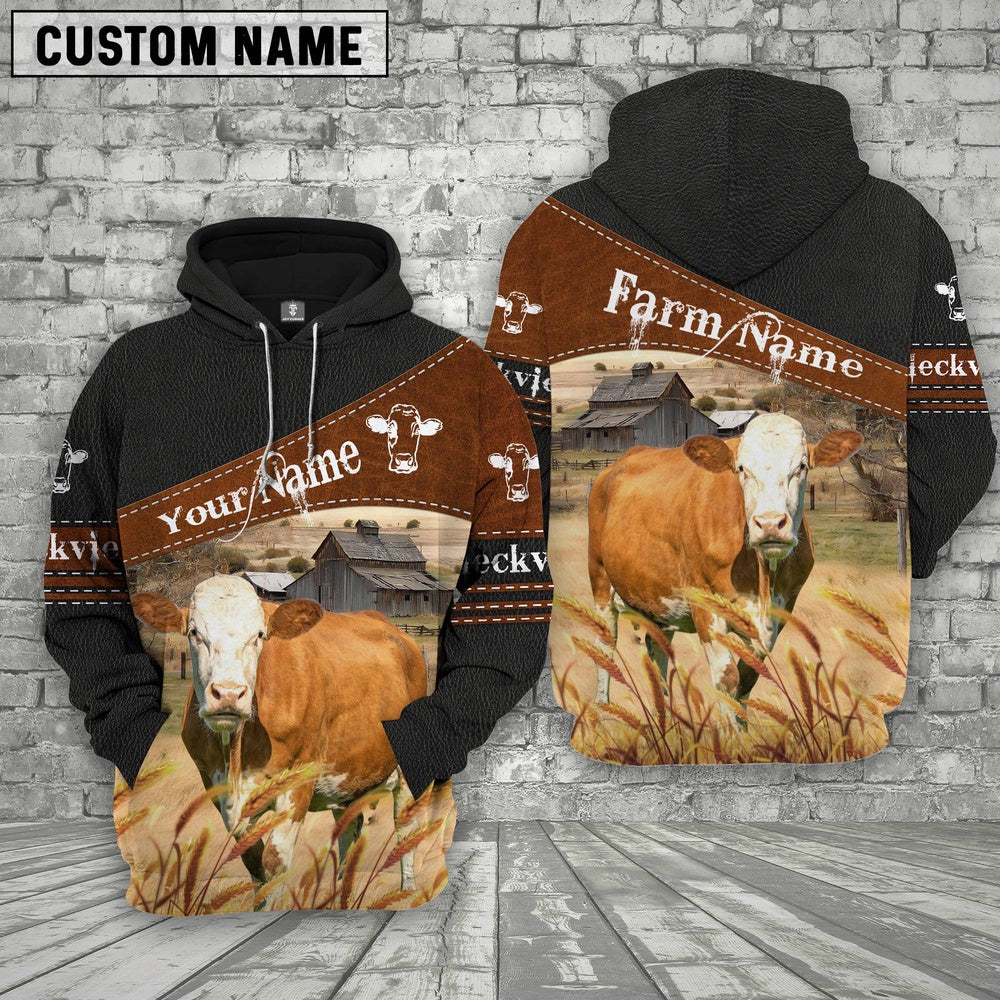 Fleckvieh On Farm Custom Name Printed 3D Black Hoodie, Farmer Hoodie, Custom Farm Shirts, Farmer T Shirt