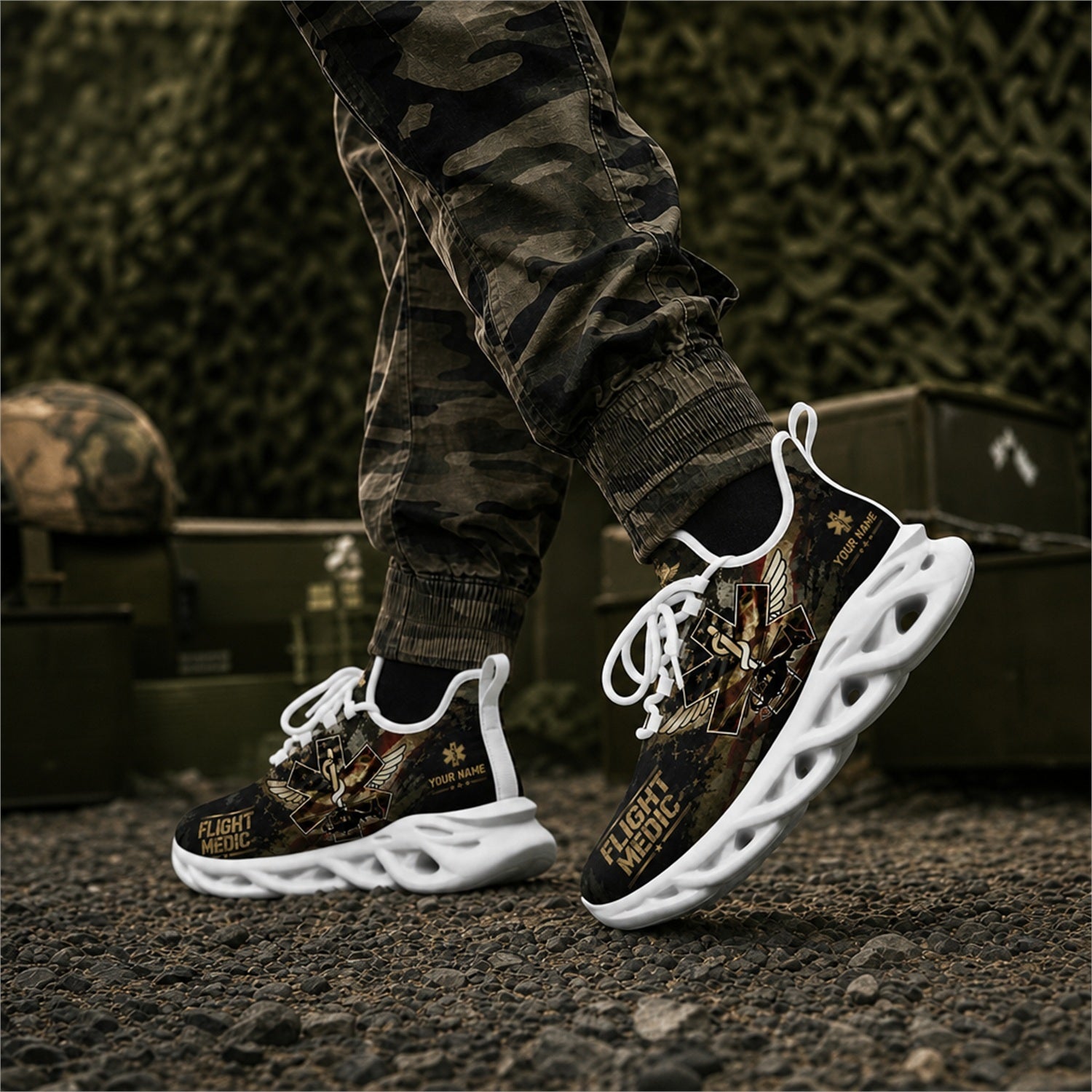 Custom Name Flight Medic Helicopter Max Soul Shoes, Veteran Sneaker