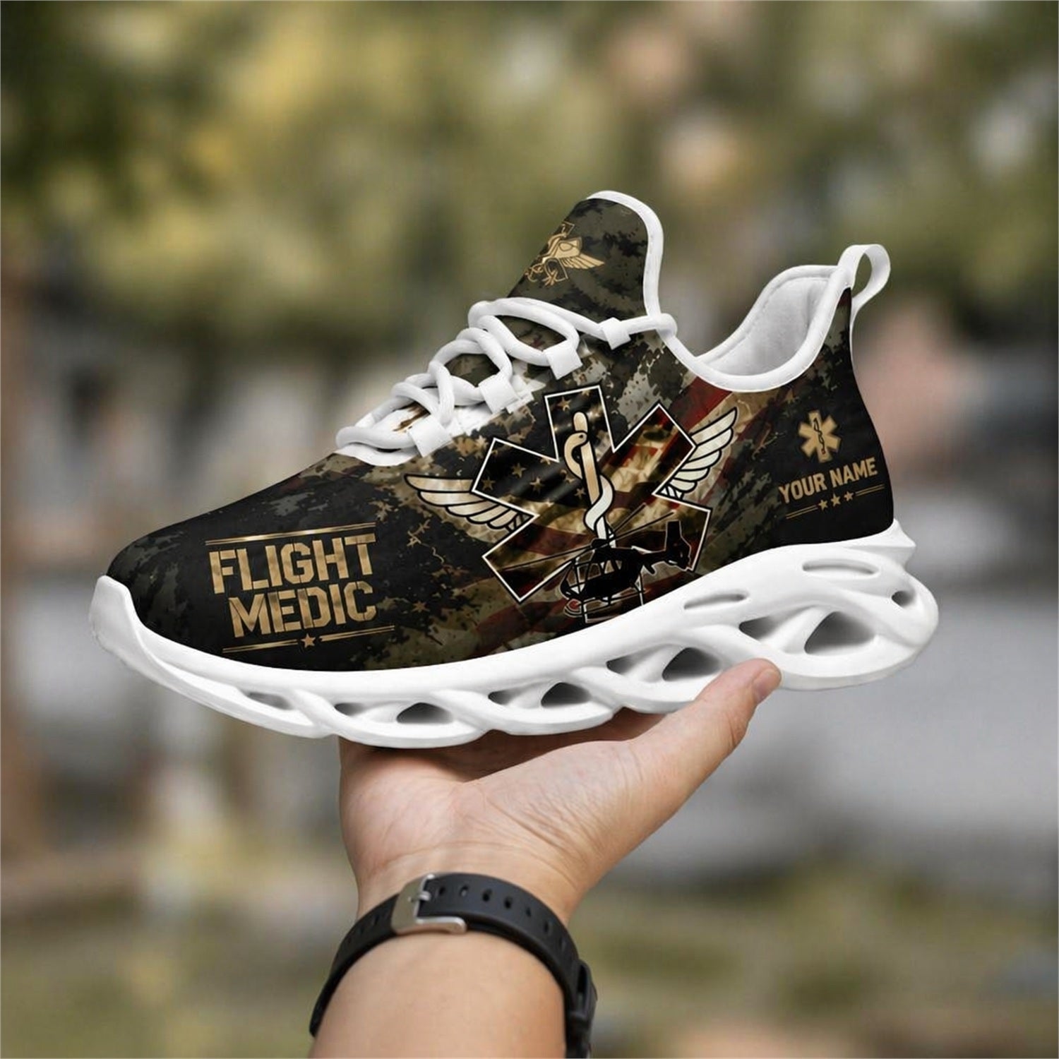 Custom Name Flight Medic Helicopter Max Soul Shoes, Veteran Sneaker
