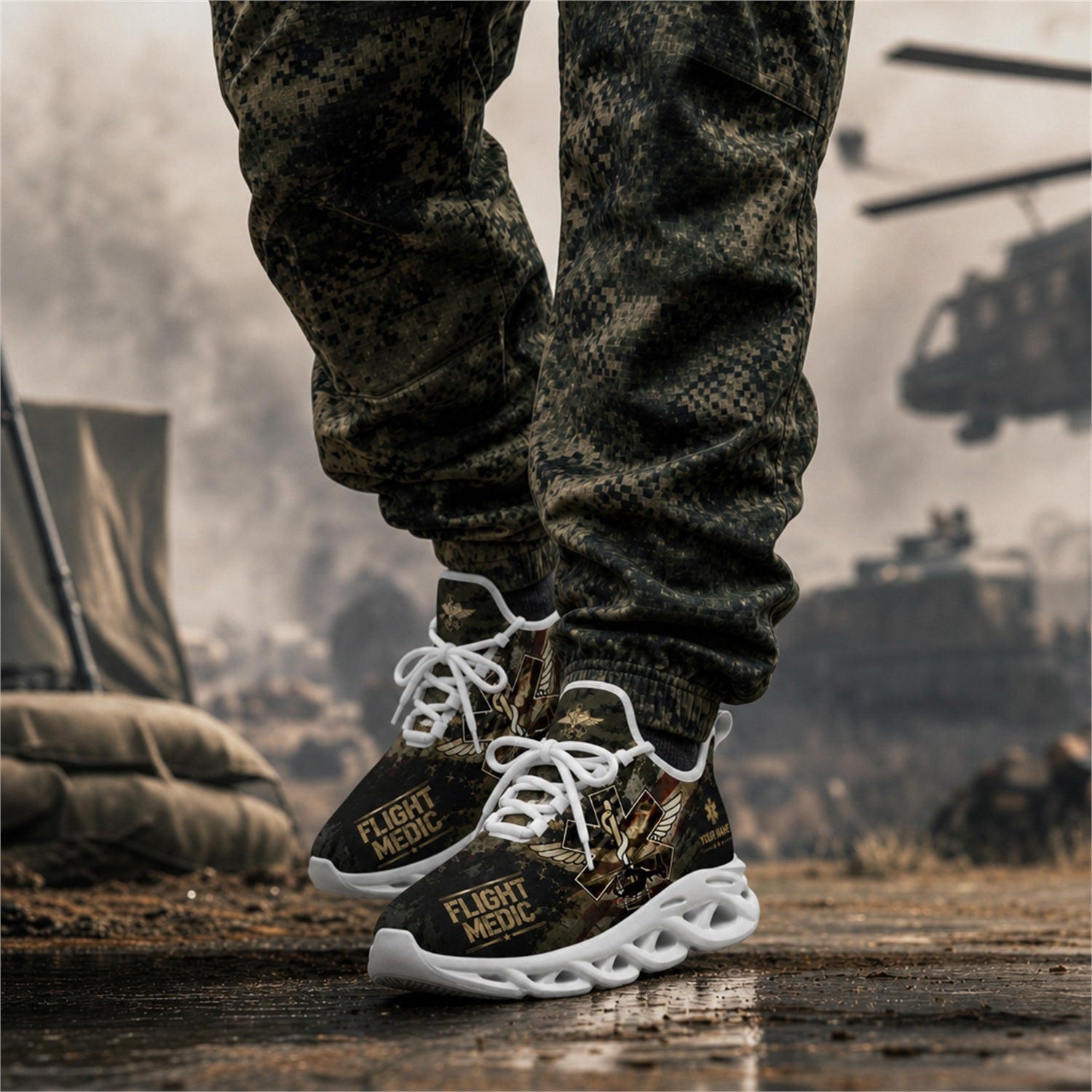 Custom Name Flight Medic Helicopter Max Soul Shoes, Veteran Sneaker
