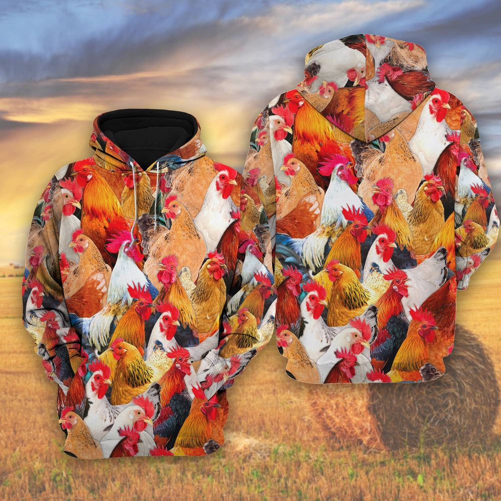 Flock Of Chickens All Over Printed Shirts, Farmer Hoodie, Farm Themed Shirts, Farm Tee Shirts