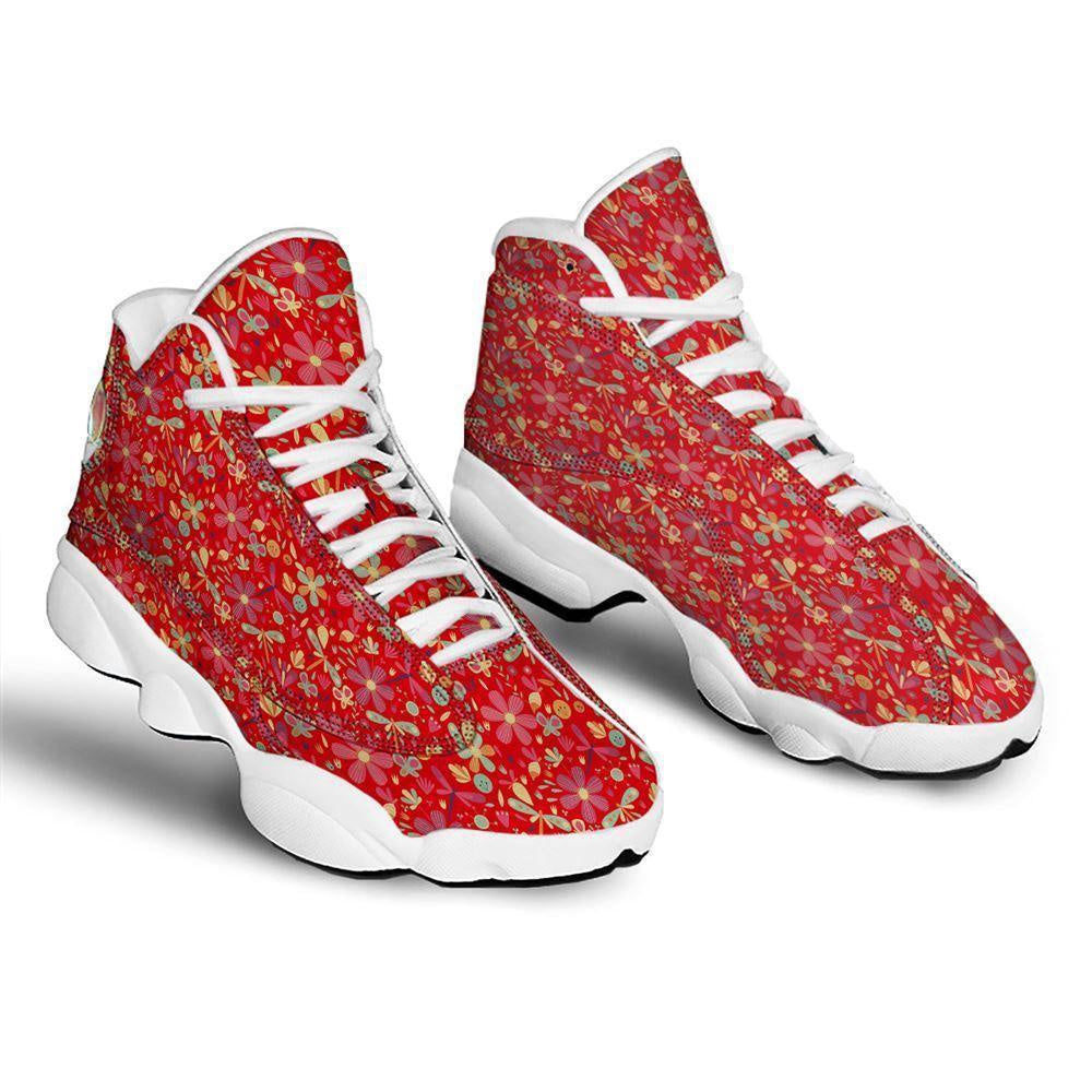 Floral Dragonfly Christmas Print Pattern Basketball Shoes, Christmas Basketball Shoes, Christmas Shoes