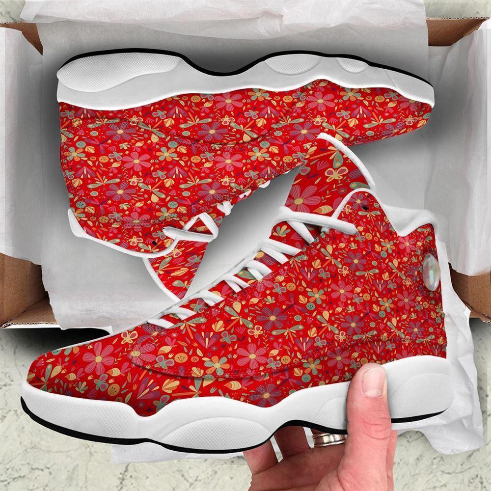 Floral Dragonfly Christmas Print Pattern Basketball Shoes, Christmas Basketball Shoes, Christmas Shoes