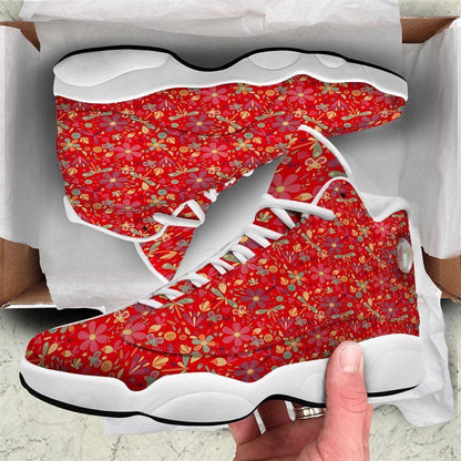Floral Dragonfly Christmas Print Pattern Basketball Shoes, Christmas Basketball Shoes, Christmas Shoes