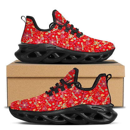 Floral Dragonfly Christmas Print Pattern Black Max Soul Shoes, Christmas Sneakers, Christmas Shoes, Christmas Clunky Sneaker