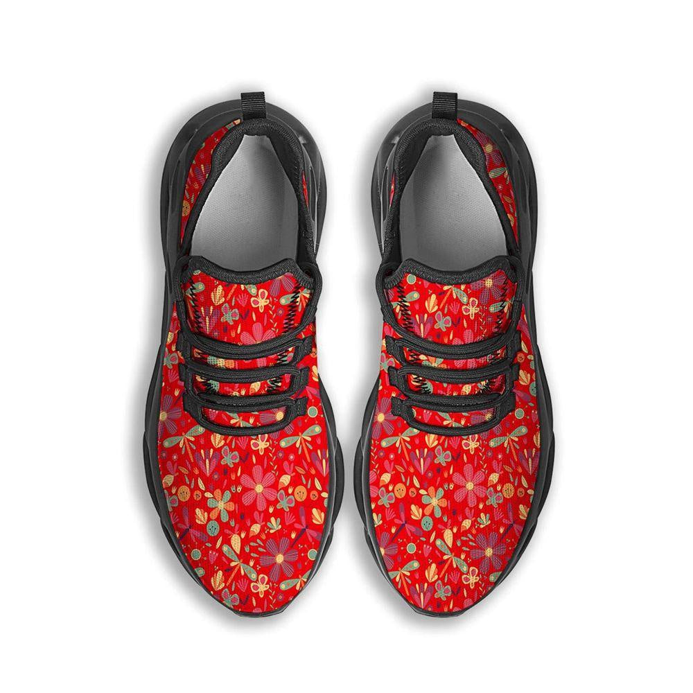 Floral Dragonfly Christmas Print Pattern Black Max Soul Shoes, Christmas Sneakers, Christmas Shoes, Christmas Clunky Sneaker