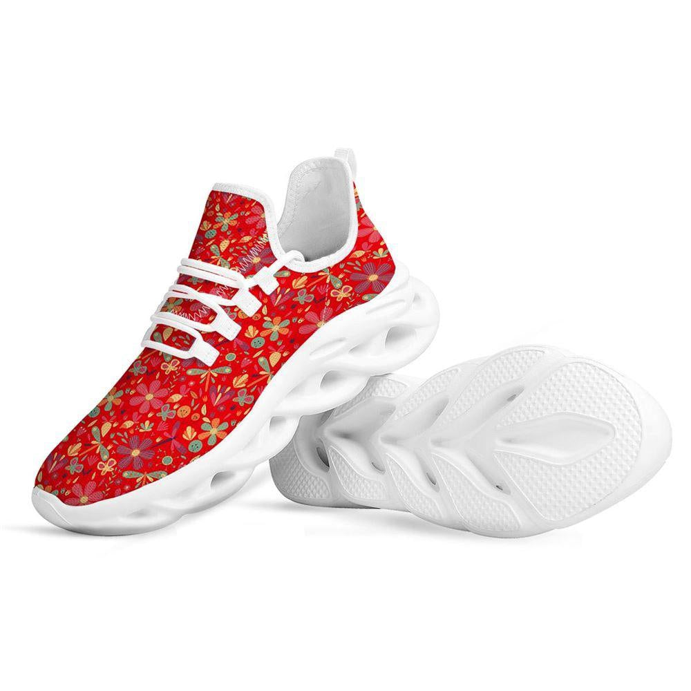 Floral Dragonfly Christmas Print Pattern White Max Soul Shoes, Christmas Sneakers, Christmas Shoes, Christmas Clunky Sneaker