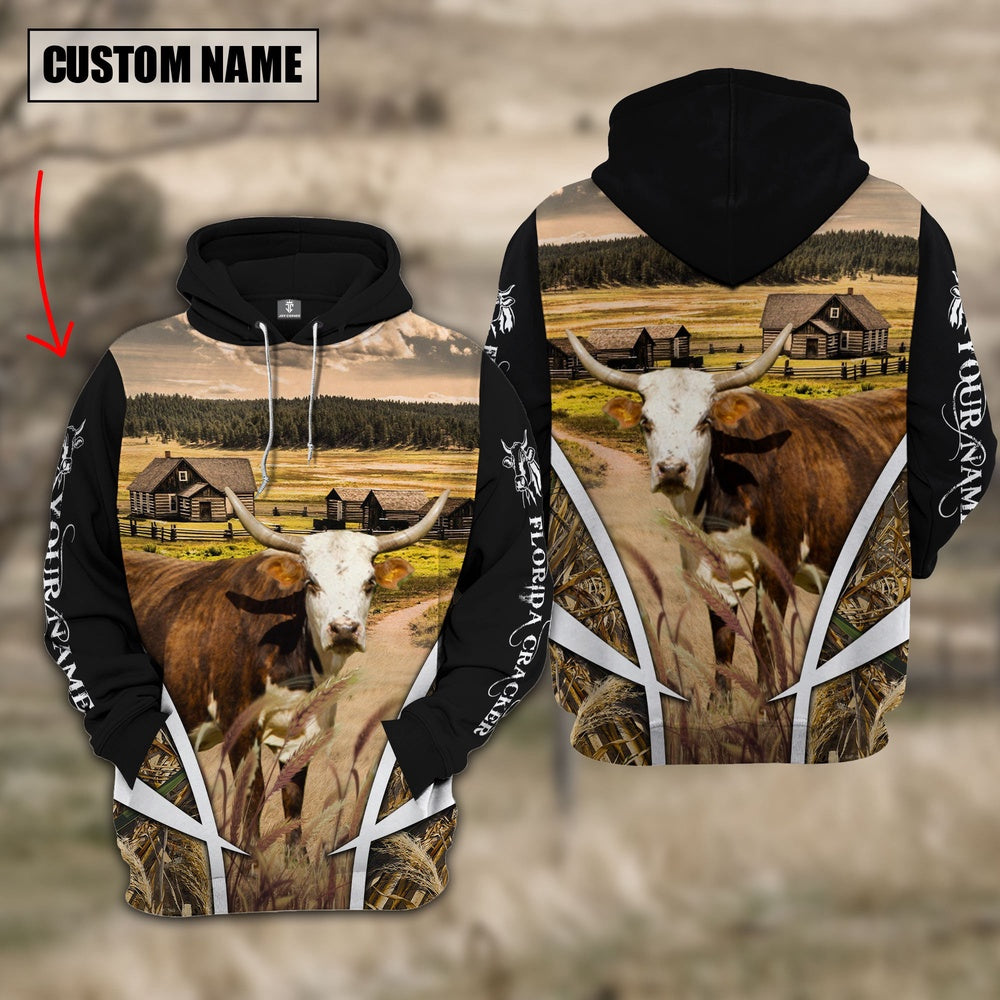 Florida Cracker Custom Name Meadow Pattern Black Hoodie, Farmer Hoodie, Custom Farm Shirts, Farmer T Shirt