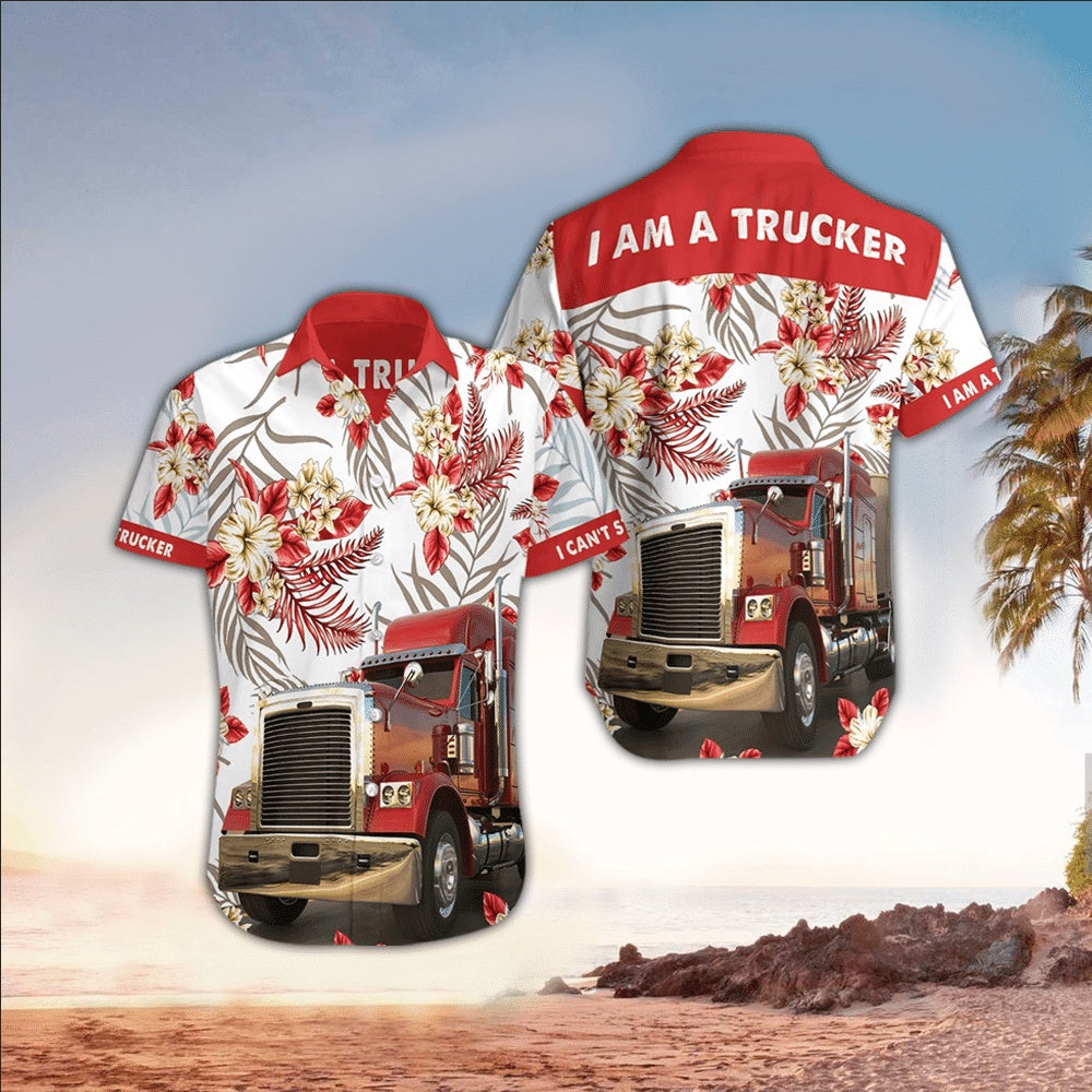 Flowers and Red Trucker Hawaiian Shirt, Farm Hawaiian Shirt, Farmer Hawaii