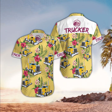 Flowers and Yellow Trucker Hawaiian Shirt, Farm Hawaiian Shirt, Farmer Hawaii