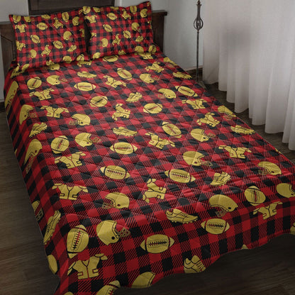Football Gold Glittermas Red Buffalo Plaid Bedding Set, Christmas Beddings, Xmas Bedding Sets