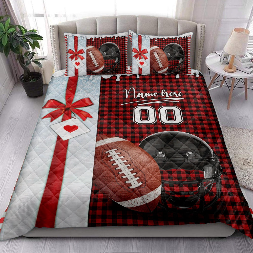 Football Santa Hat Withmas Bedding Set, Custom Bedding Set, Christmas Beddings, Xmas Bedding Sets