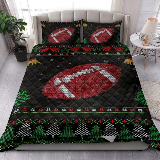 Football Snowflake Bell Ugly Chrismas Football Bedding Set, Christmas Beddings, Xmas Bedding Sets