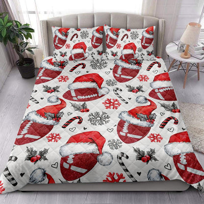 Footballmas Hat With Snowflake Candy Bedding Set, Christmas Beddings, Xmas Bedding Sets