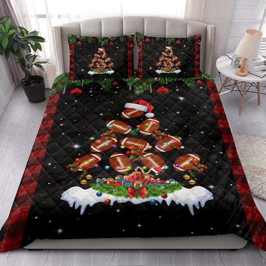 Footballmas Tree Snowflake Box Red Buffalo Plaids Bedding Set, Christmas Beddings, Xmas Bedding Sets