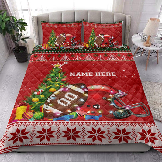 Footballmas Tree String Light Bedding Set Custom Bedding Set, Christmas Beddings, Xmas Bedding Sets