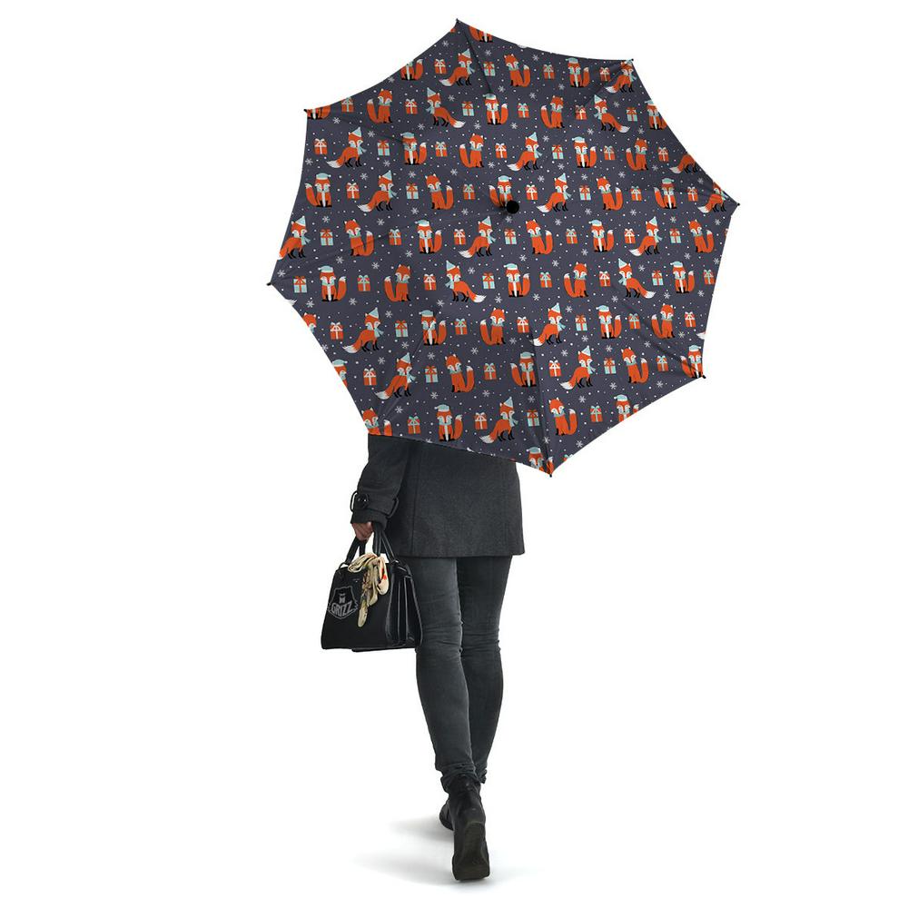 Fox Christmas Print Pattern Umbrella, Christmas Umbrella, Xmas Umbrella