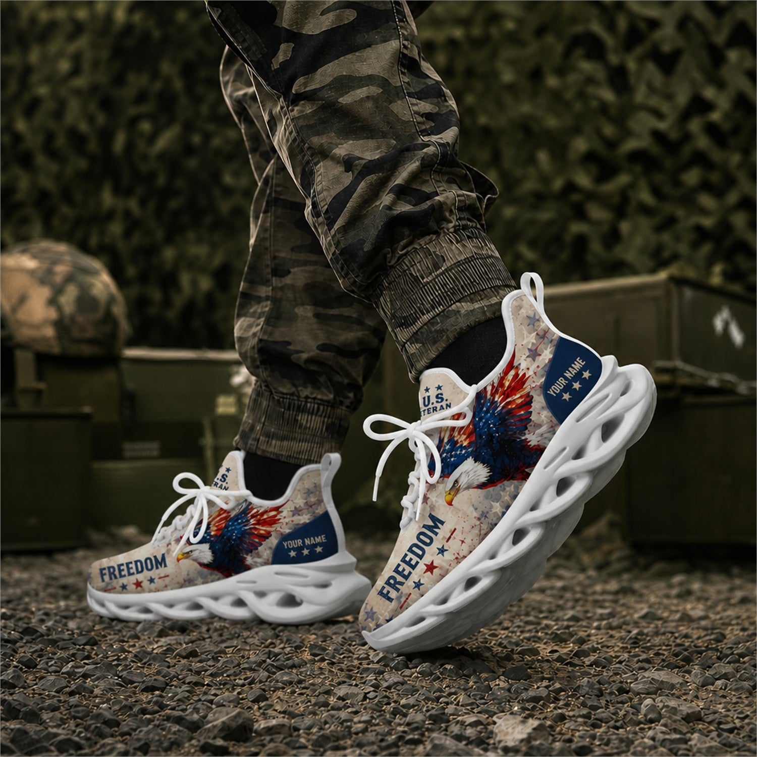 Custom Name Freedom Eagle Max Soul Shoes, Veteran Sneaker