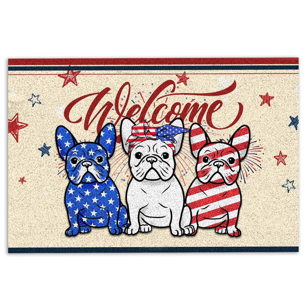 French Bulldog Welcome Doormat, French Bulldog American Patriotic 4Th of July Independence Day Welcome Doormat, Pets Home Decor Door Mat