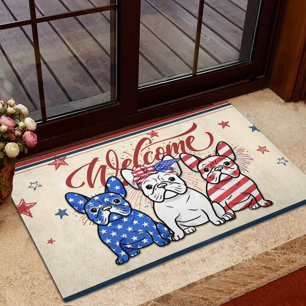 French Bulldog Welcome Doormat, French Bulldog American Patriotic 4Th of July Independence Day Welcome Doormat, Pets Home Decor Door Mat