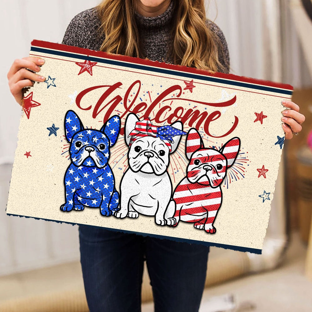 French Bulldog Welcome Doormat, French Bulldog American Patriotic 4Th of July Independence Day Welcome Doormat, Pets Home Decor Door Mat