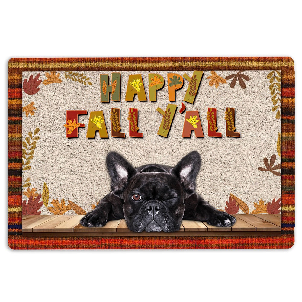 French Bulldog Welcome Doormat, French Bulldog Dog Happy Fall Y'all Pumpkin Spice Maple Leaf Welcome Doormat, Pets Home Decor Door Mat