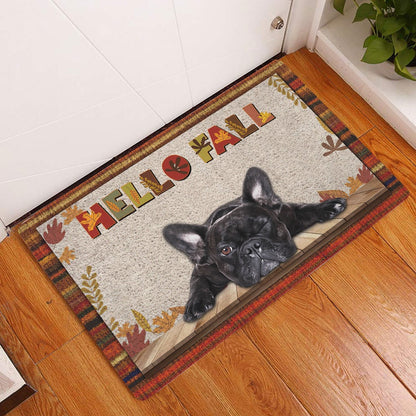 French Bulldog Welcome Doormat, French Bulldog Dog Hello Fall Pumpkin Spice Maple Leaf Autumn Welcome Doormat, Pets Home Decor Door Mat