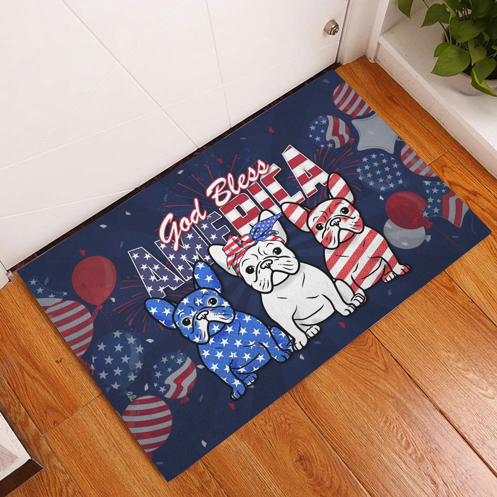 French Bulldog Welcome Doormat, French Bulldog God Bless America 4th of July Independence Day Welcome Doormat, Pets Home Decor Door Mat